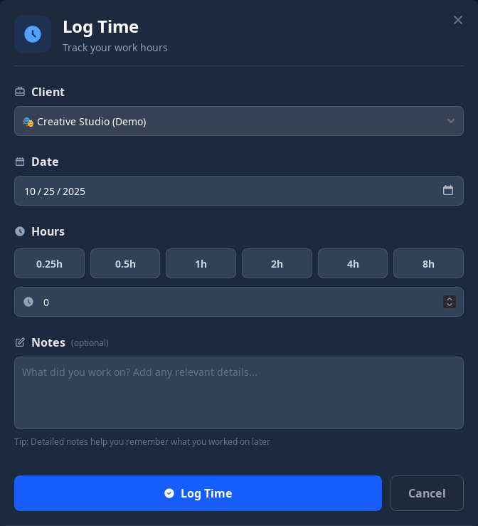 Quick time entry form